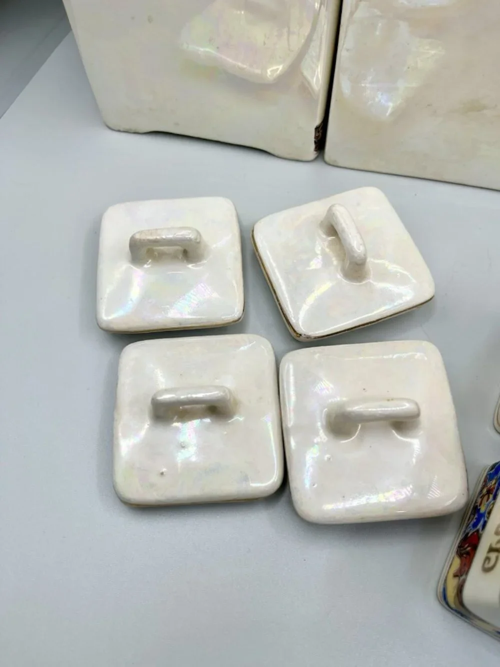 Antique 1930s Czechoslovakia Lusterware Kitchen Canister Spice Set Iridescent